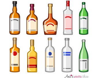 Clipart di bottiglie di alcolici, bevande, bottiglia di bourbon, brandy, scotch, bottiglia di gin, rum, tequila, vodka, sakè, ouzo, vermouth, illustrazioni vettoriali