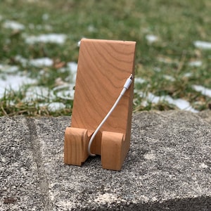 Phone Stand - with Cord Access - Hand Crafted - Wood Phone Stand - Holder - Dock - iPhone - Android  - Charging Access - Charger - Cable