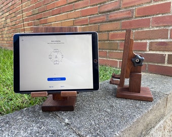 Tablet Stand - Adjustable - Walnut - Handmade - Natural Wood - Holder - Dock - iPad - Surface  - Kindle - Video Chat - Virtual - Zoom - Art