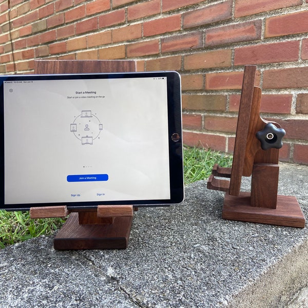 Tablet Stand - Adjustable - Walnut - Handmade - Natural Wood - Holder - Dock - iPad - Surface  - Kindle - Video Chat - Virtual - Zoom - Art