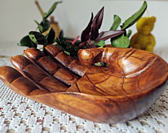 Large hand-carved wooden hand  8-9.5 Inches (20-24cm)  / Wood headphone stand / Key holder / fruit holder / Jempinis wood