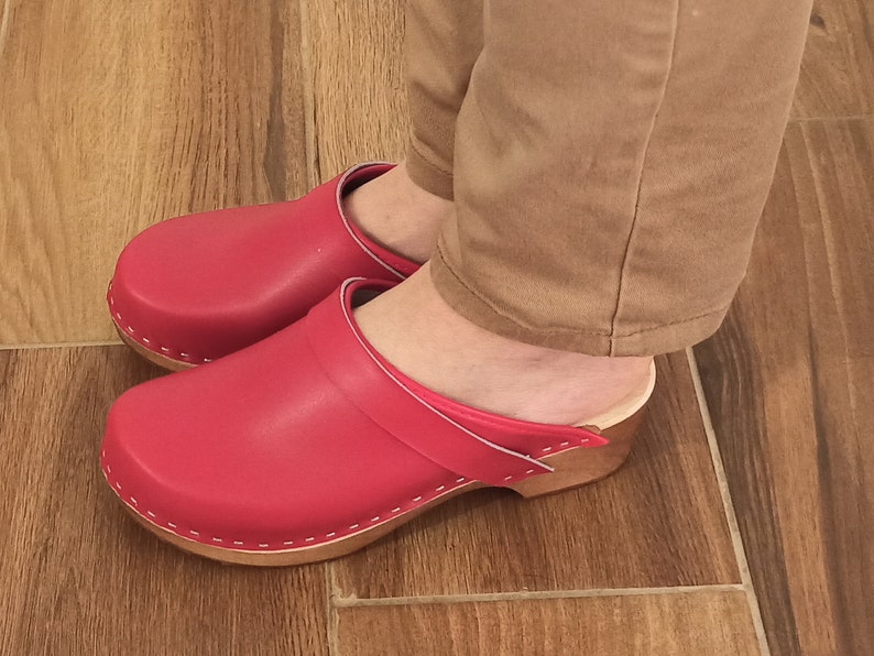 Flat Swedish Women Leather Wooden Clogs / Women's Handmade | Etsy