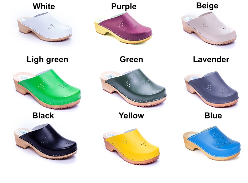 Flat Women Swedish leather wooden clogs / Women's Etsy