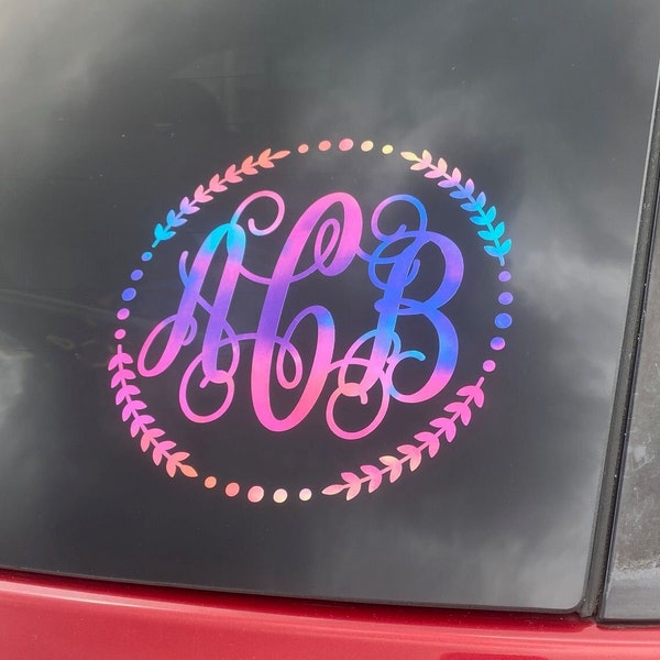 Bright Watercolor Custom Circle Monogram Car Truck Window Decal - Pink Purple Yellow Blue Green Vinyl w/ Personalized Initials Stickers