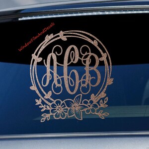 Glittery Custom Floral Vine Monogram Car Window Decal Vine Personalized ...