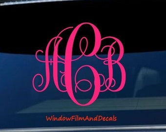 Custom Monogram Car Window Decal - Vine Font - Personalized Initials Stickers