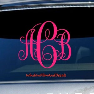 Custom Monogram Car Window Decal - Vine Font - Personalized Initials Stickers