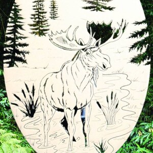 Moose Scene Oval Static Cling Window Decal 4" x 6" - White w/Clear Design