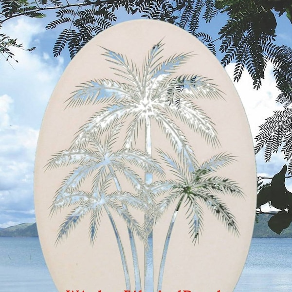 Palm Trees Center Oval Static Cling Window Decal 8" x 12" - White w/Clear Design