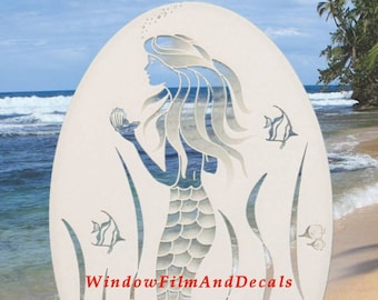 Mermaid Oval Static Cling Window Decal 4" x 6" - White w/Clear Design