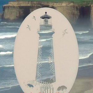 Lighthouse Oval Static Cling Window Decal 8" x 12" - White w/Clear Design