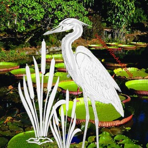 Egret & Cattails Right Facing Oval Static Cling Window Decal 10.5 x 16 Rev Clear w/White Design image 1