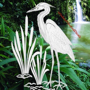 Egret & Cattails Right Facing Oval Static Cling Window Decal 10.5 x 16 Rev Clear w/White Design image 3