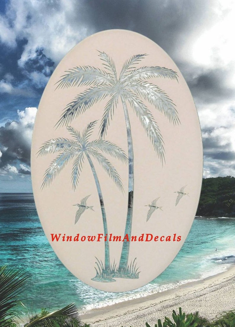 Right Leaning Palm Trees Oval Static Cling Window Decal Etsy