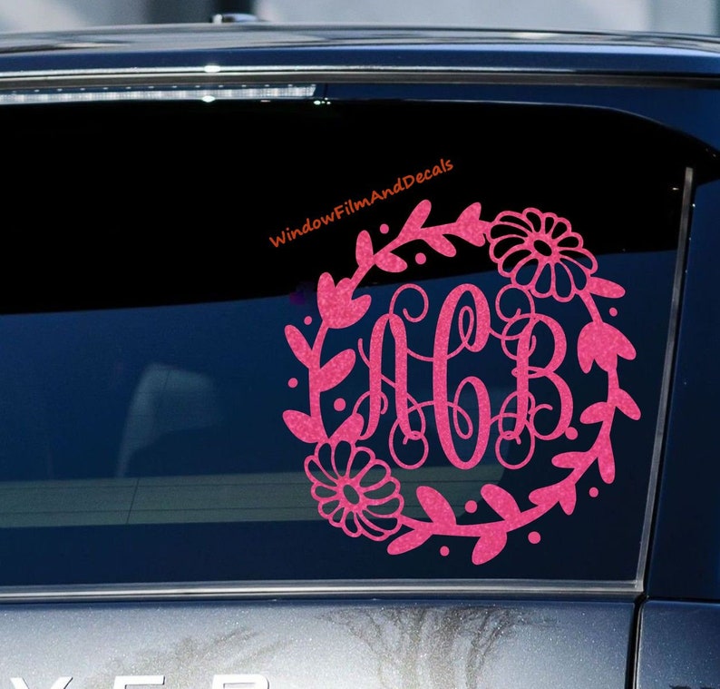 Glittery Custom Daisy Vine Monogram Car Window Decal Vine Personalized ...