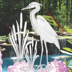 Egret & Cattails Right Facing Oval Static Cling Window Decal 10.5 x 16 Rev Clear w/White Design image 5