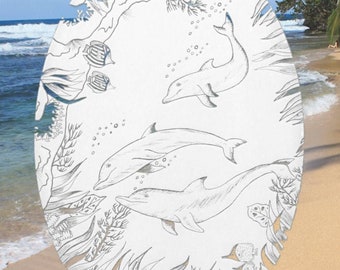 Décalque de fenêtre ovale statique de scène de dauphin 4 "x 6" - blanc avec motif transparent