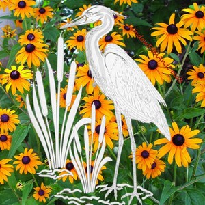 Egret & Cattails Right Facing Oval Static Cling Window Decal 10.5 x 16 Rev Clear w/White Design image 2