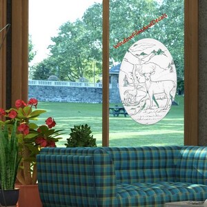 Décalque de fenêtre ovale statique de scène de cerf 21 x 33 blanc avec motif transparent image 6