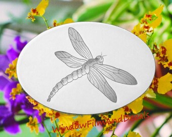 Dragonfly Oval Static Cling Window Decal 6" x 4" - White w/Clear Design