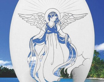 Angel Oval Static Cling Window Decal 15" x 23" - White w/Clear Design