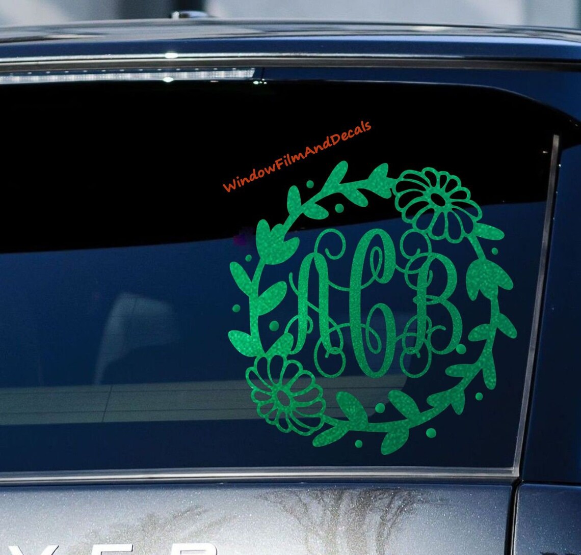 Glittery Custom Daisy Vine Monogram Car Window Decal Vine Personalized ...