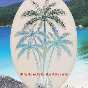 Palm Trees Center Oval Static Cling Window Decal 26 x 41 White w/Clear Design image 2
