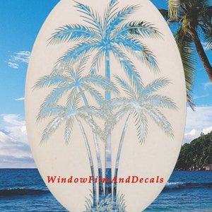 Palm Trees Center Oval Static Cling Window Decal 26 x 41 White w/Clear Design image 3