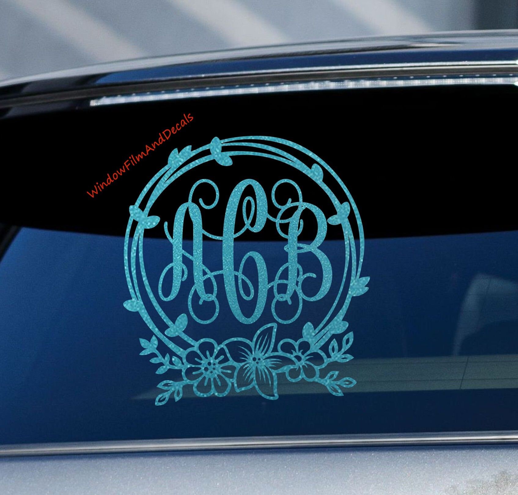 Glittery Custom Floral Vine Monogram Car Window Decal Vine - Etsy