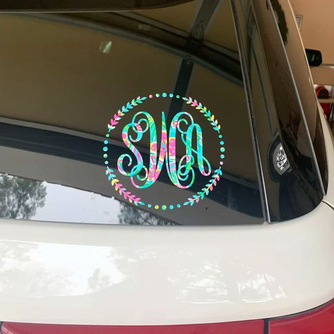 Tropical Dream Green Floral Custom Circle Monogram Car Window Decal ...