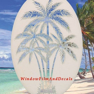 Palm Trees Center Oval Static Cling Window Decal 26 x 41 White w/Clear Design image 5