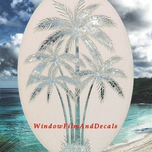 Palm Trees Center Oval Static Cling Window Decal 26 x 41 White w/Clear Design image 4