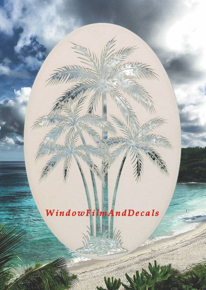 Palm Trees Center Oval Static Cling Window Decal 26 x 41 White w/Clear Design image 4