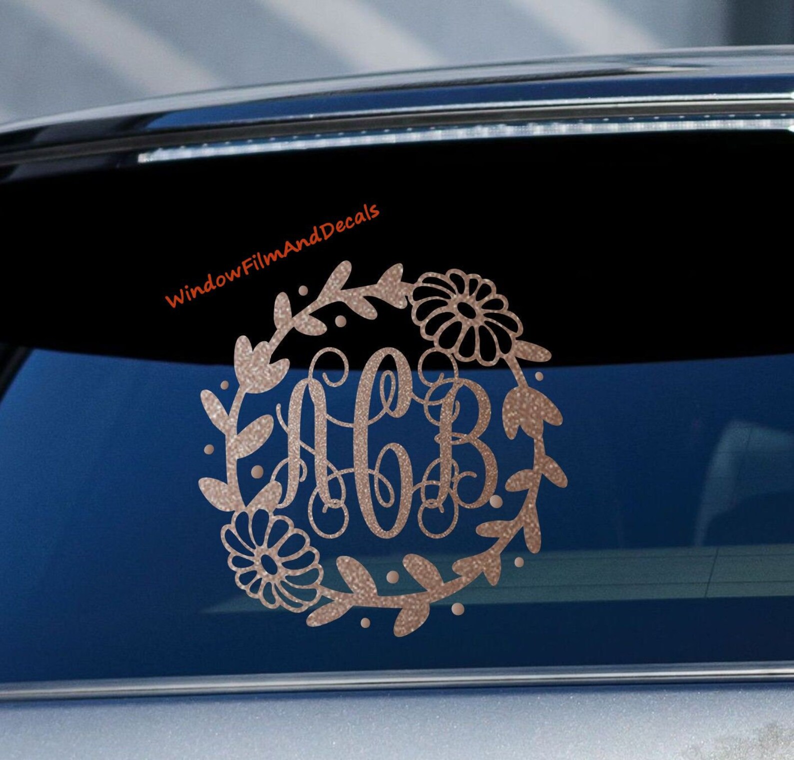 Glittery Custom Daisy Vine Monogram Car Window Decal Vine Personalized ...