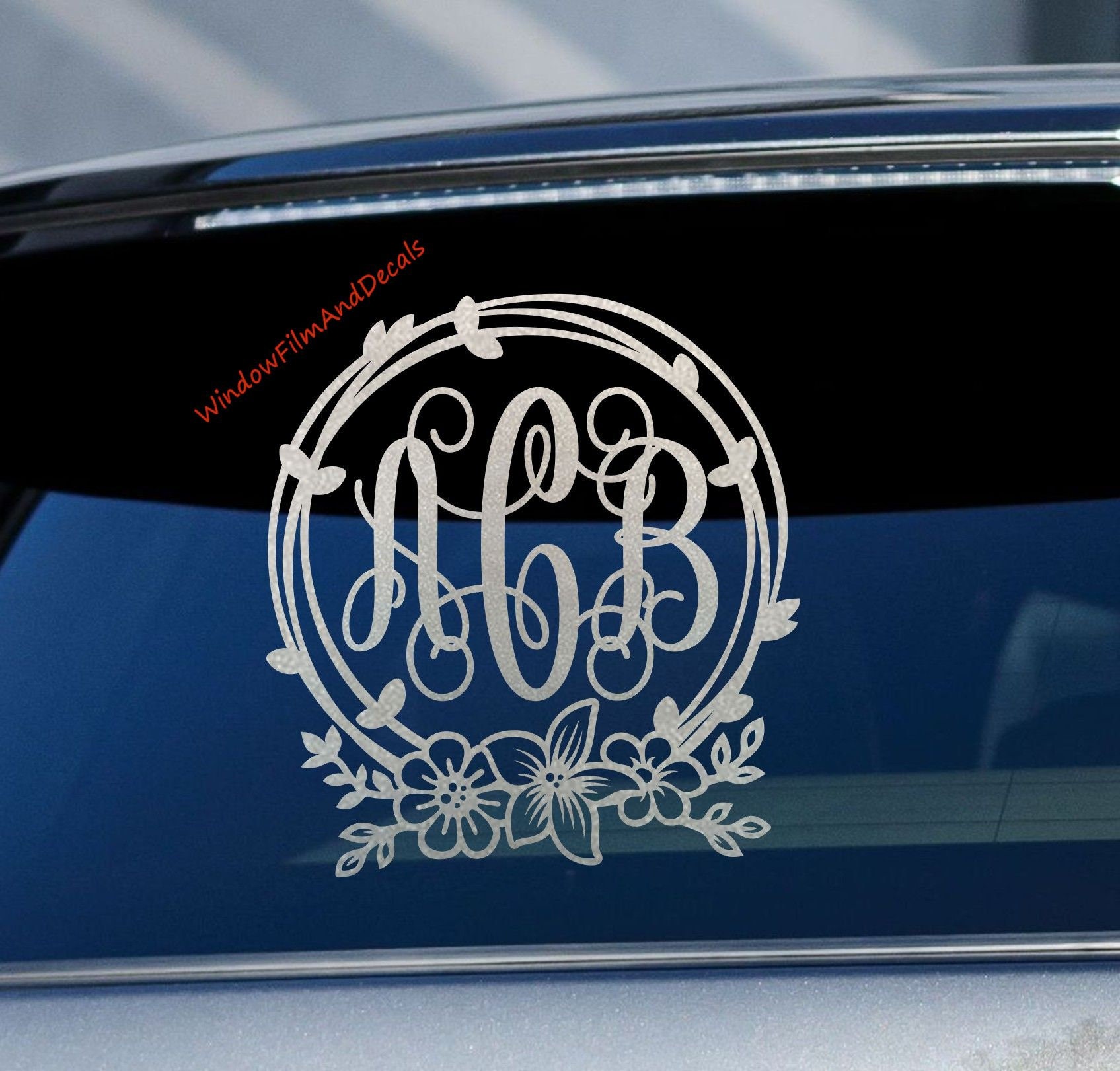 Glittery Custom Floral Vine Monogram Car Window Decal Vine - Etsy