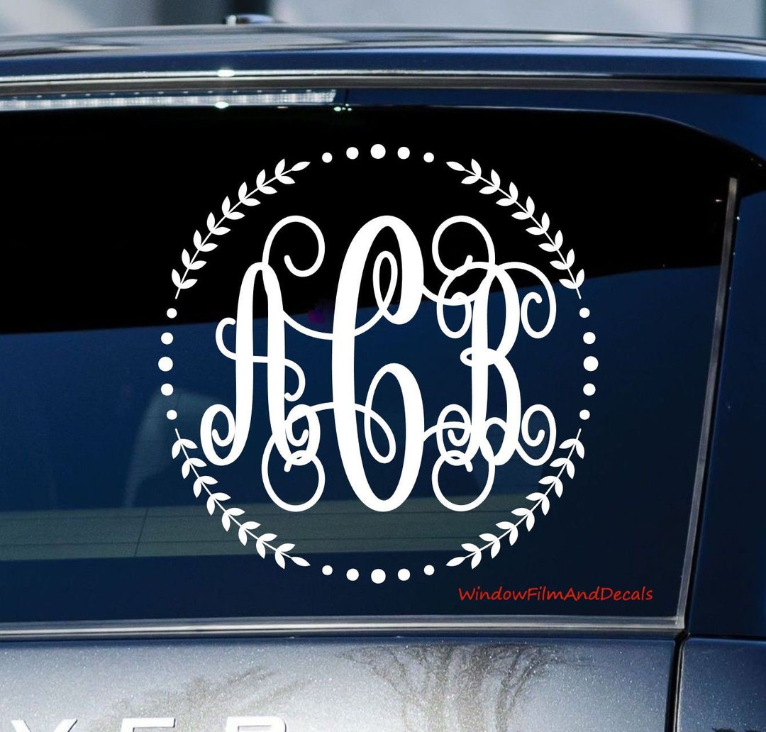 Custom Circle Vine Monogram Car Window Decal - Personalized Initials ...