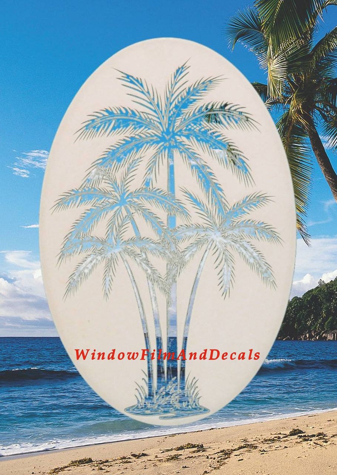 Palm Trees Center Oval Static Cling Window Decal 15 X Etsy