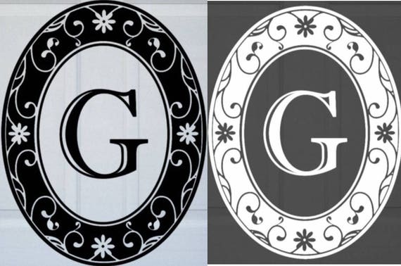 Oval Monogram Static Cling Front Door Decal 15 X 19 Black Or White W Clear Design