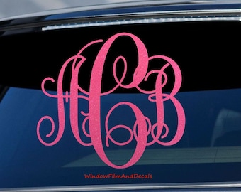 Glittery Custom Monogram Car Window Decal Vine Personalized Initials Stickers