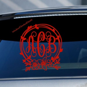 Custom Floral Vine Monogram Car Window Decal - Personalized Initials ...