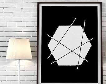 Scandinavian Geometric folk art Print Minimalist Printable Art Geometric Printable Black and White Art Nordic Wall Art Black Geometric Art