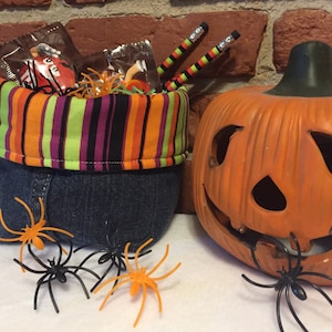 Recycled denim and fabric storage basket