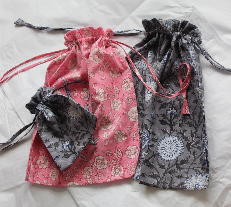 New in GIFT BAGS ! Handblock PINK hand block print medium gift bags