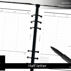 Half letter WO2P Hourly - Vertical layout Printable inserts- Half letter weekly planner PDF inserts- Minimal weekly agenda- Digital download