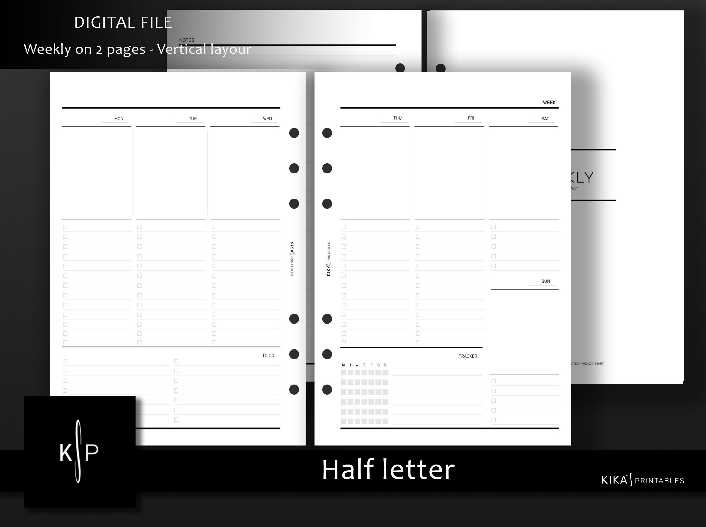Half Letter Weekly Planner Inserts – Vertical Layout (digital Download ...
