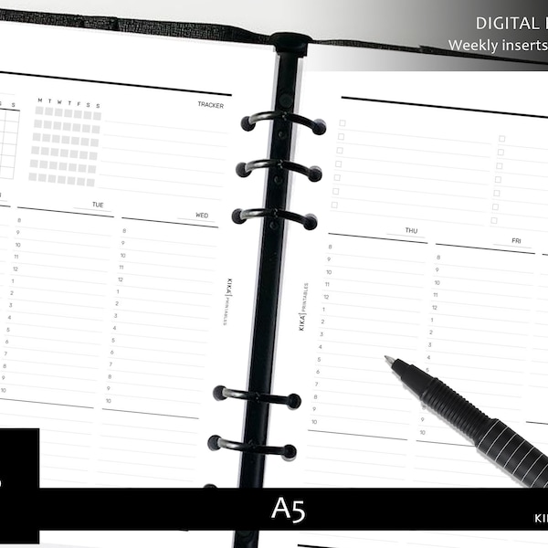 Printable A5 Week on 2 pages planner inserts | Minimal Hourly Vertical layout Weekly agenda | WO2PV schedule | Instant download - W016