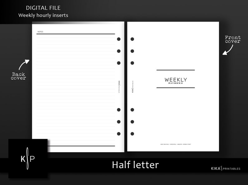 Half Letter Hourly Planner Inserts – Minimal Weekly Layout (digital ...
