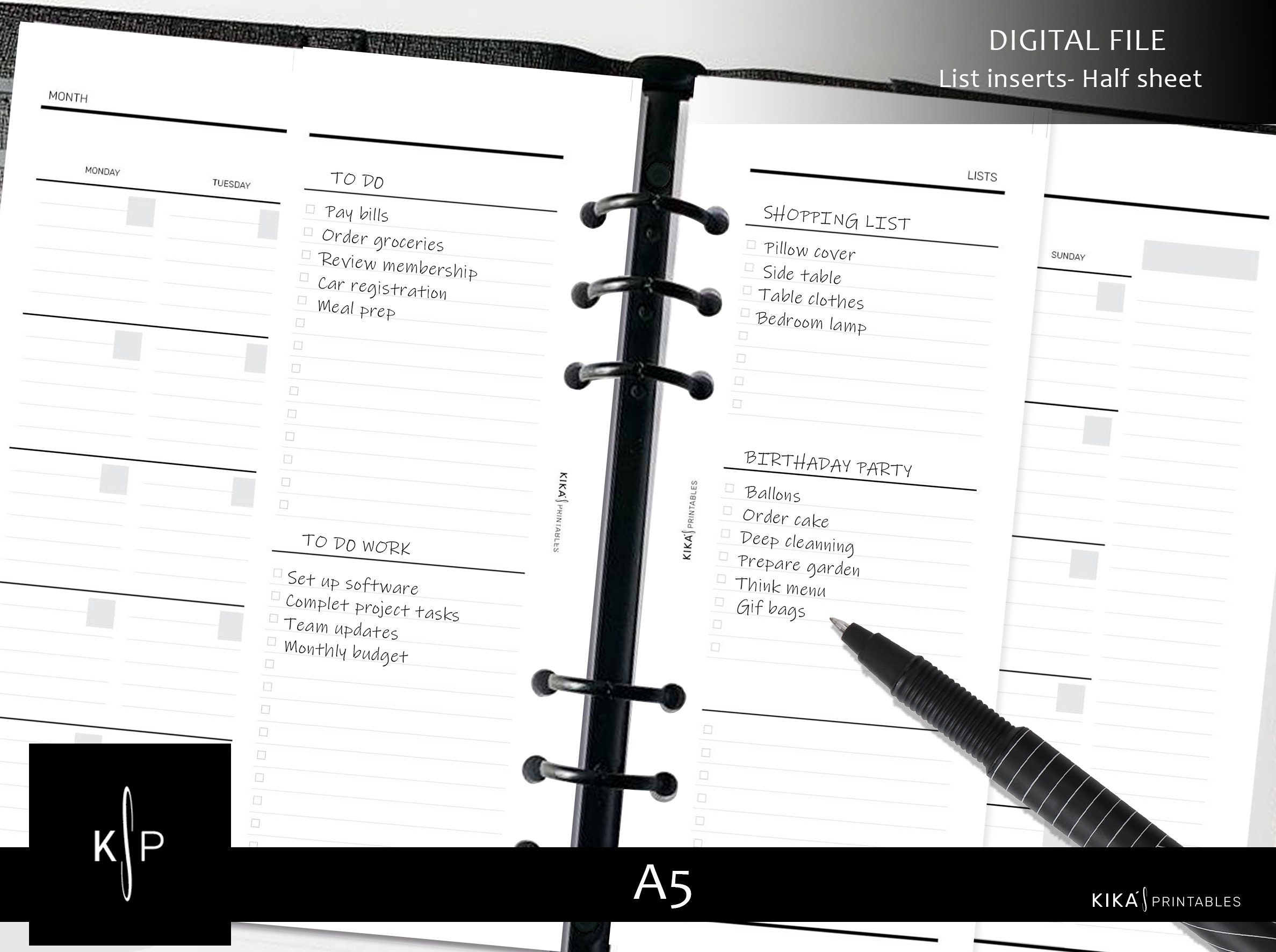 Half Sheet to Do Checklist Planner Insert - 3 Options List Bundle -A5 ...