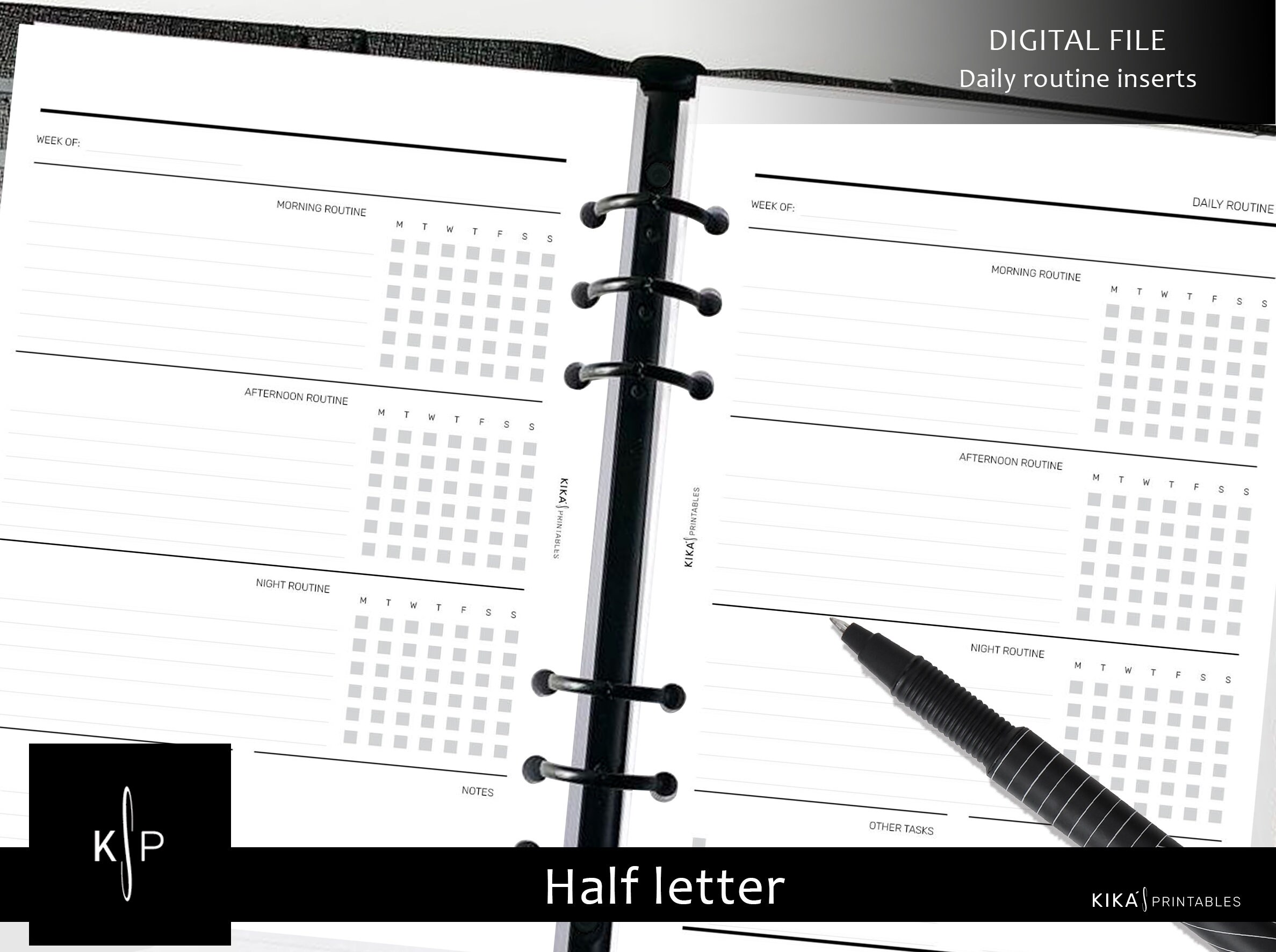 Daily Routine Half Term Daily, Weekly Routines Printable Planner Inserts, US Half Letter ...