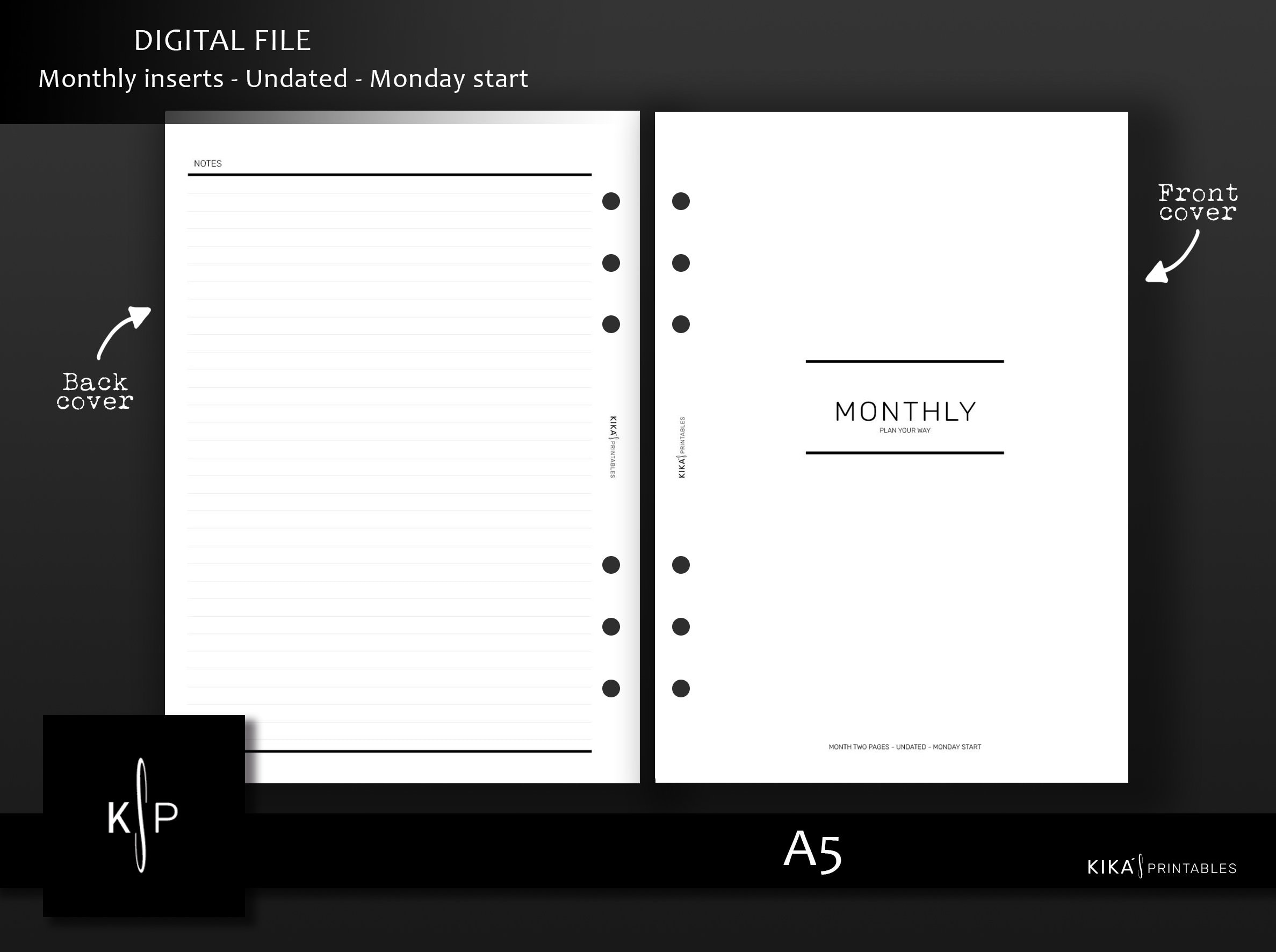 A5 Printable - Minimal Monthly Planner Inserts | Month on 2 Pages ...